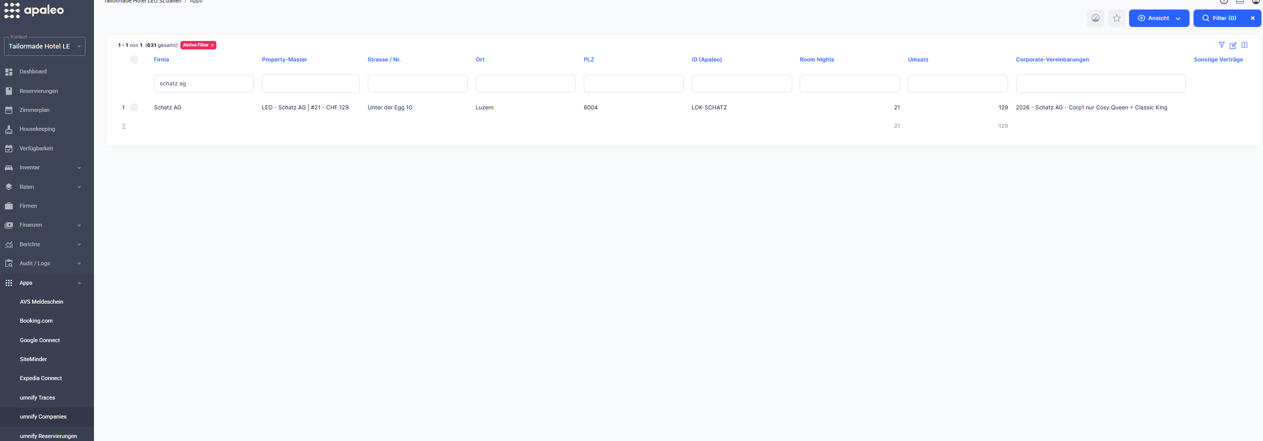 Screenshot der umnify Master-Profile