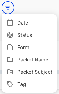 The Packets tab with the Filters dropdown showing available filter options