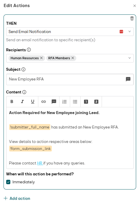 Workflows: Form triggers 'email notification' doesnt include name of ...