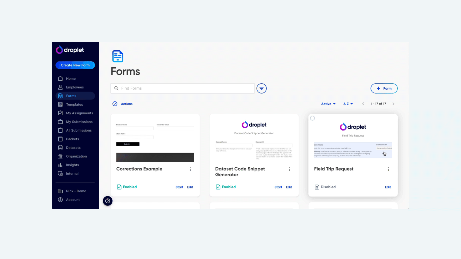Animated walkthrough of re-enabling a disabled form