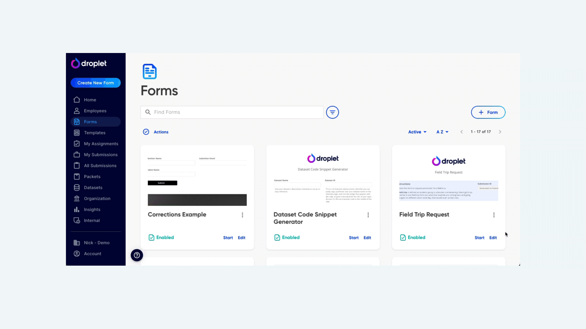 Animated walkthrough of disabling a form from the three-dot menu