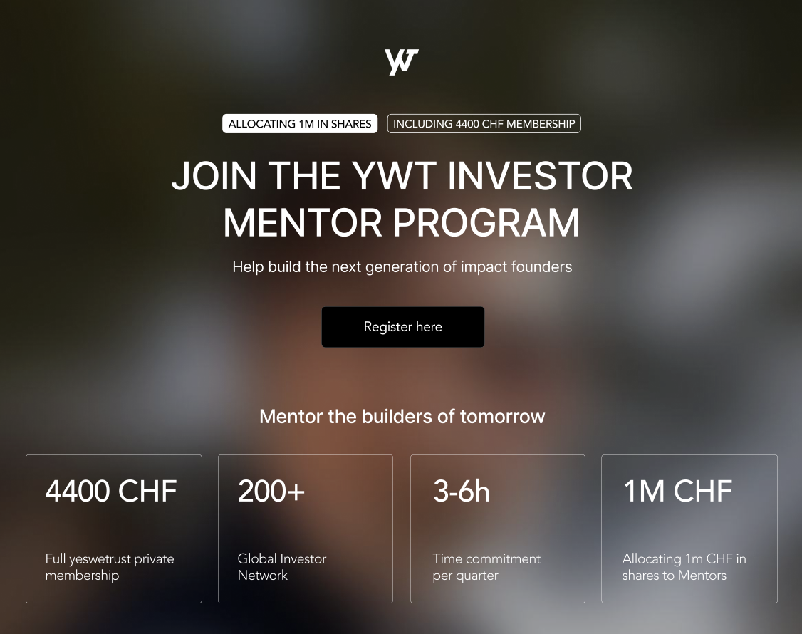 Announcing the YWT 1m CHF Mentor Activation Fund | yeswetrust