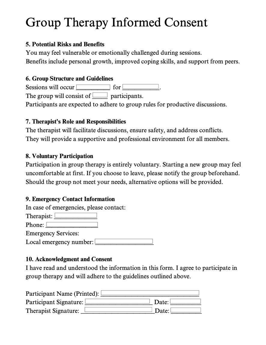 Group Therapy Informed Consent Form | Mentally Fit Pro