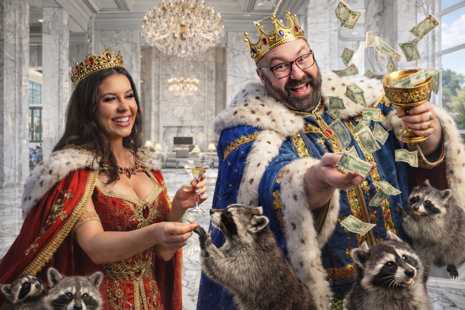Introducing her royal highness, queen of martinis and raccoons. And his ...