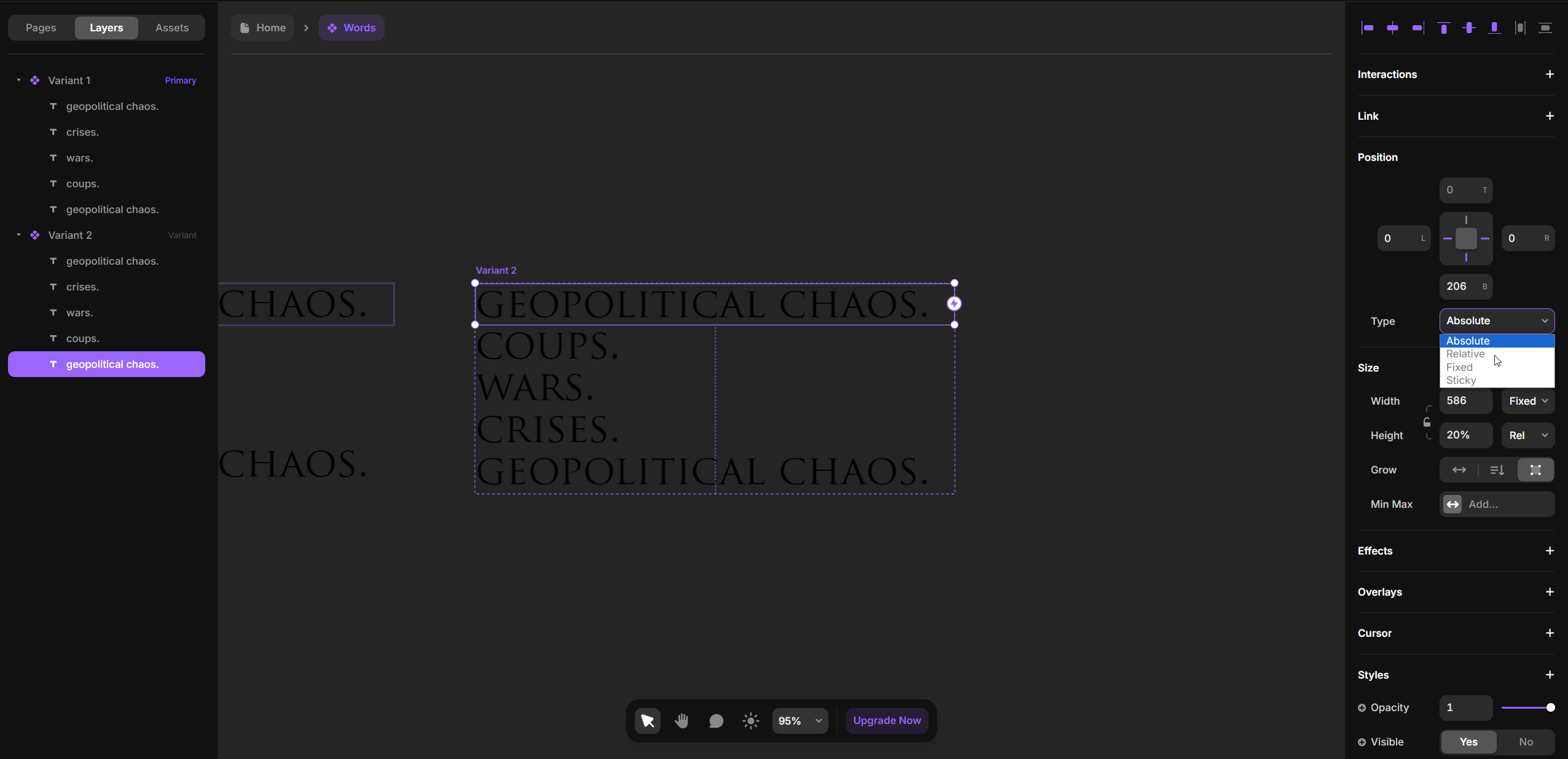 Variant Text position: Relative is greyed out (Moving Text Tutorial ...