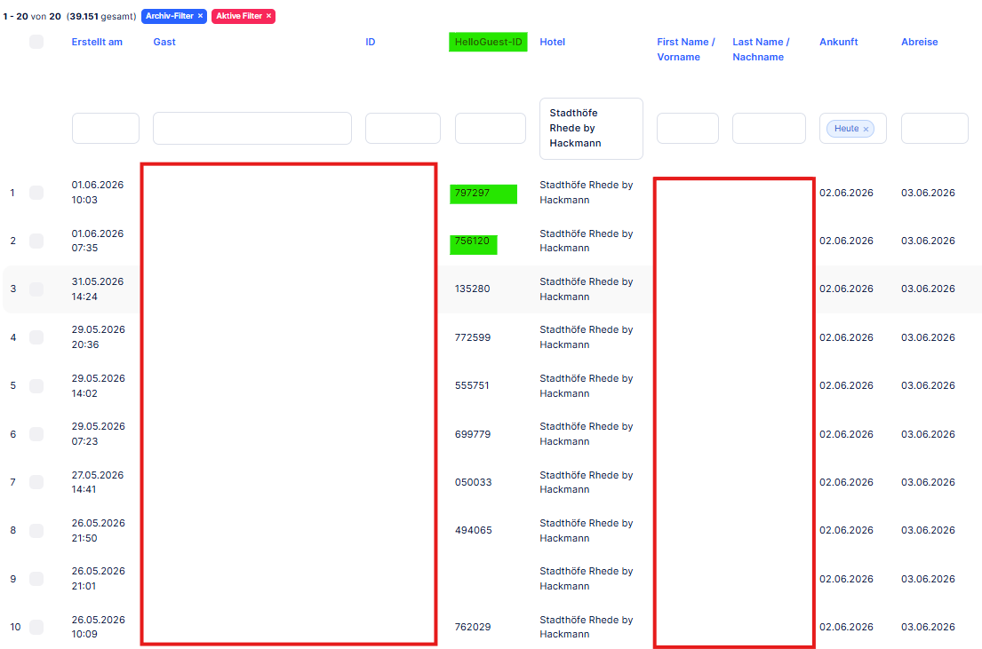 Screenshot der Helloguest-Integration in umnify