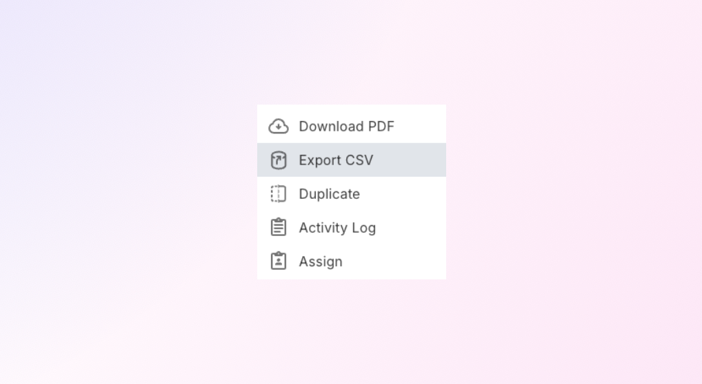 Animated walkthrough showing how to select submissions, click Actions, and choose Export